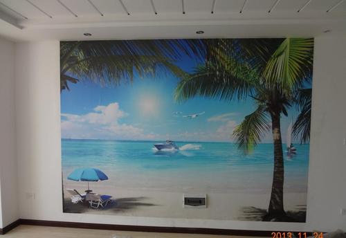 蓝天墙纸定制 大型白云壁画 沙滩墙纸壁纸生产 海洋电视背景.